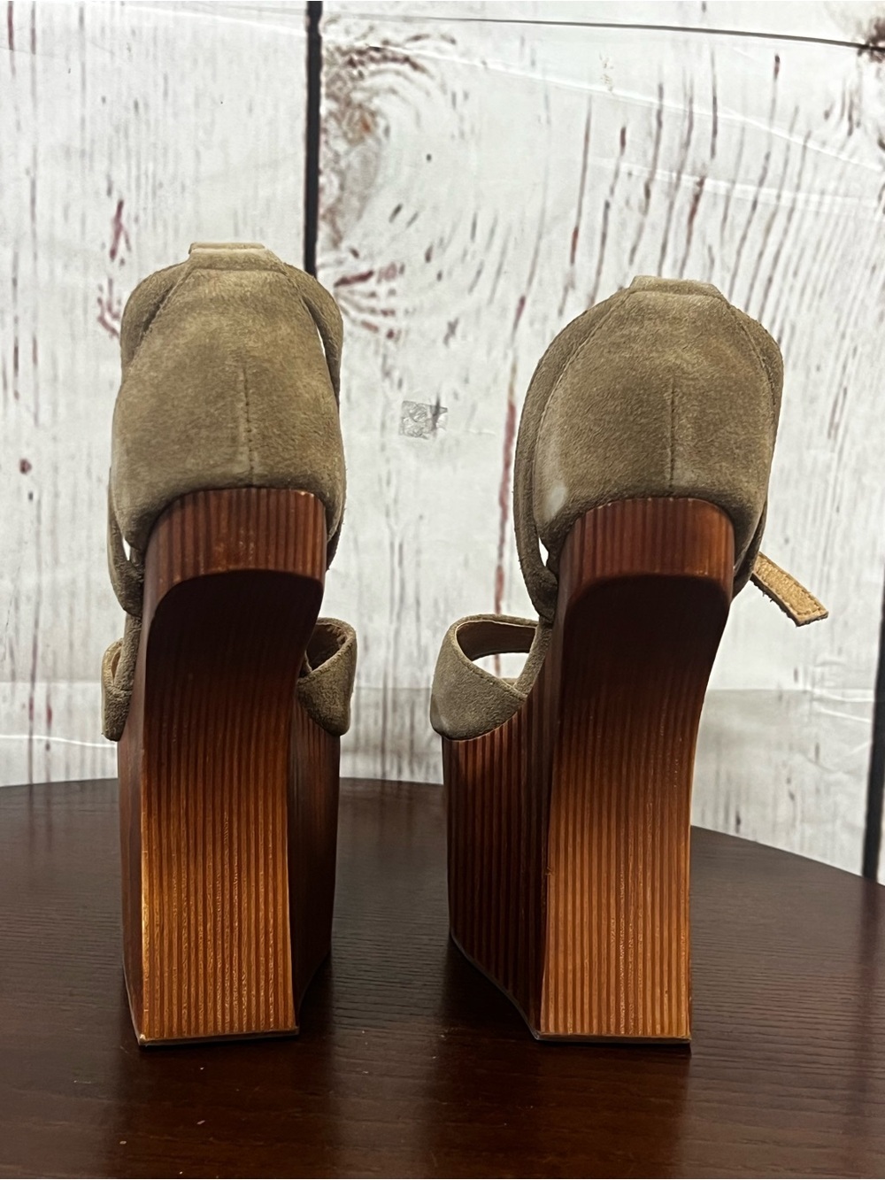 JEFFREY CAMPBELL HAVANA STR8TUP Taupe Suede Heelless Platform Wedge Sandals 6.5 - Picture 6 of 13